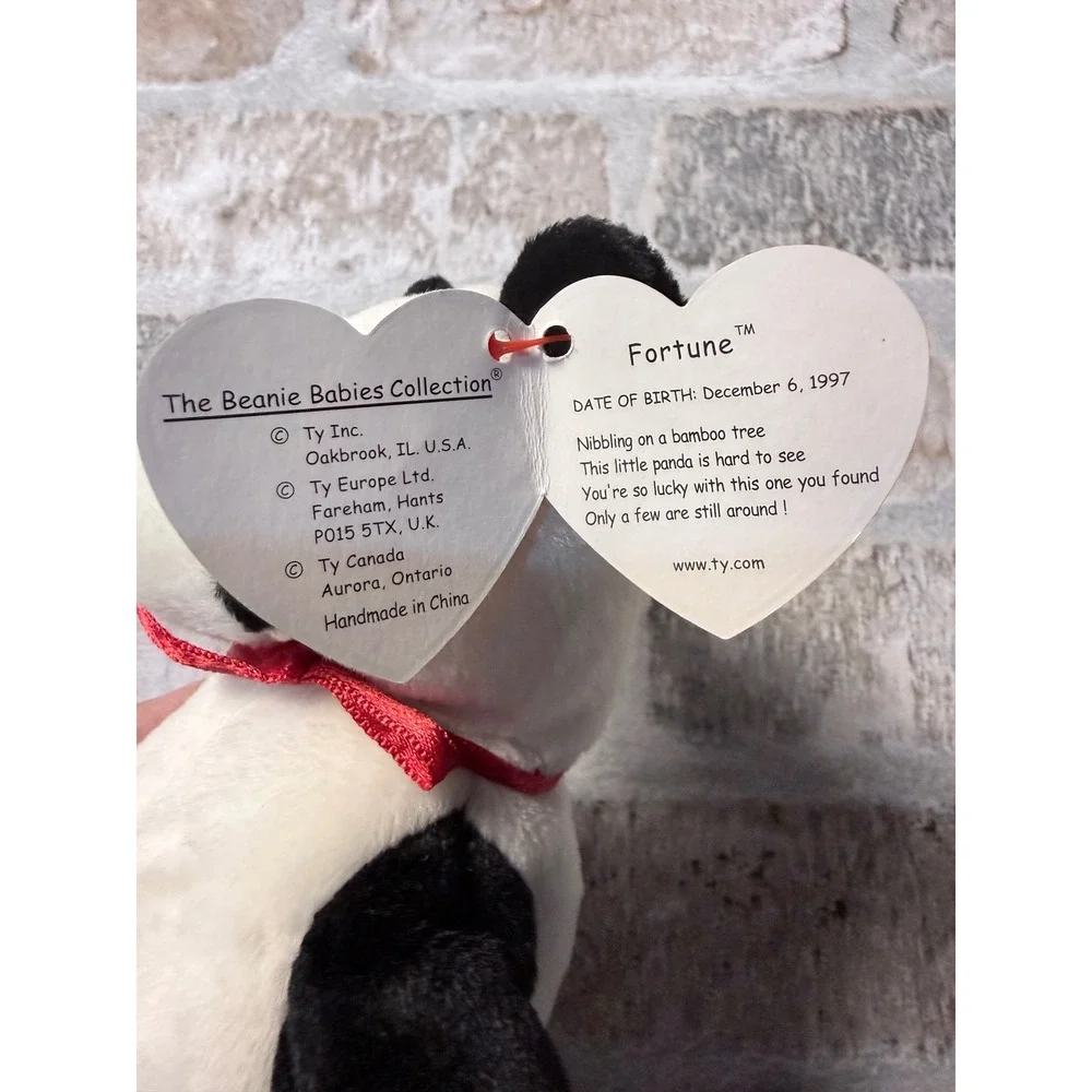Ty Beanie Babies Fortune the‎ Panda 1997 Vintage Plush Red Ribbon Black White